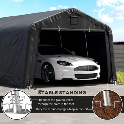 12' x 20' Portable Garage, Heavy Duty Carport Canopy, Black Car Shelters at Gallery Canada
