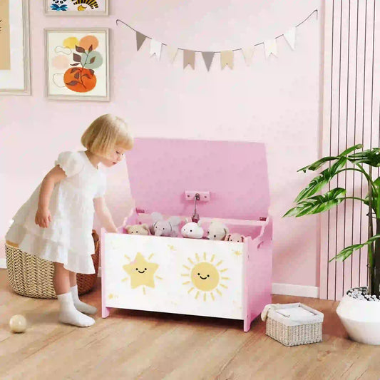 Toy Chest with Lid, Safety Hinges, Groove Handles, Pink Baby & Kids Storage Pink at Gallery Canada
