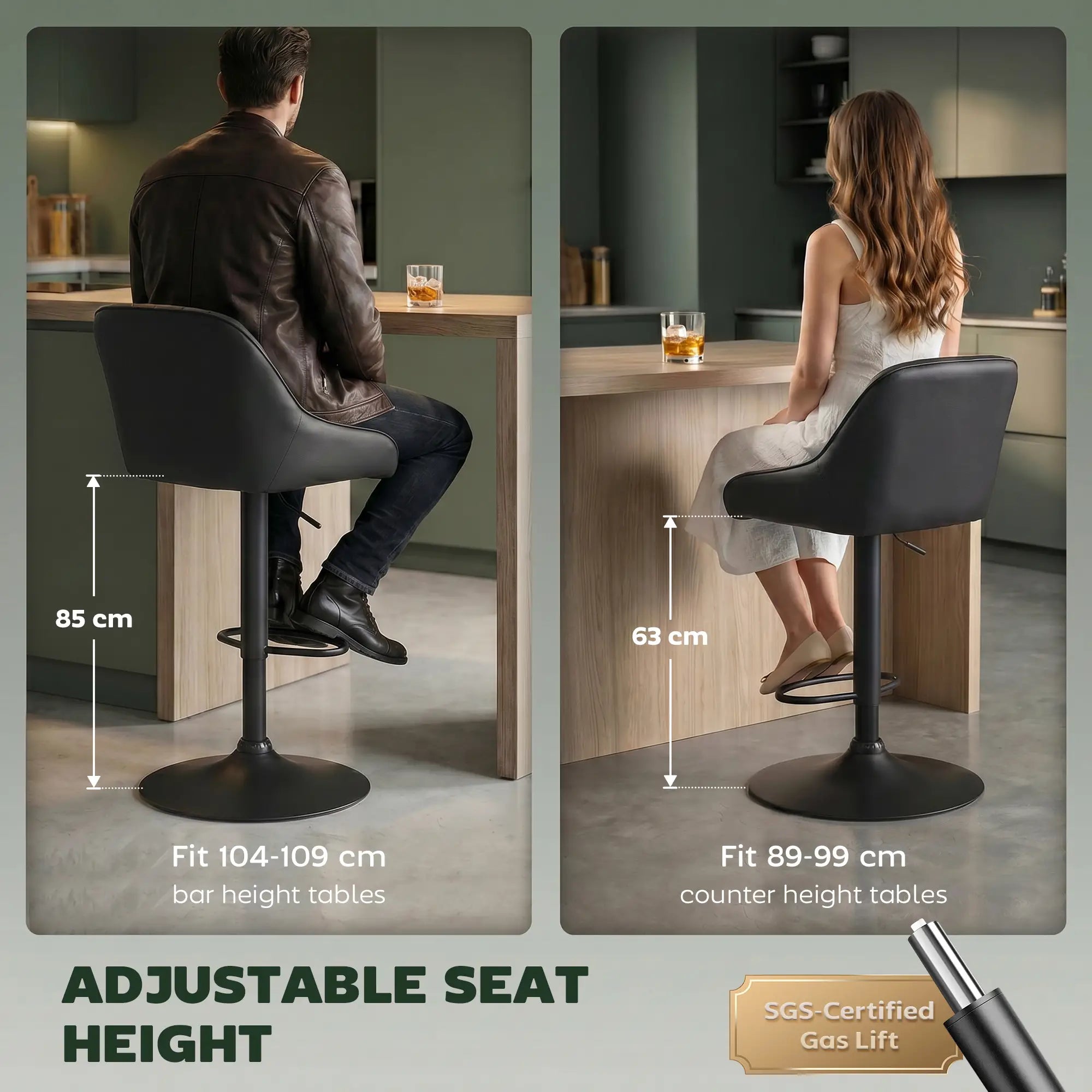 Adjustable Swivel Bar Stools With Backrest, Set Of 2, Black Bar Stools at Gallery Canada