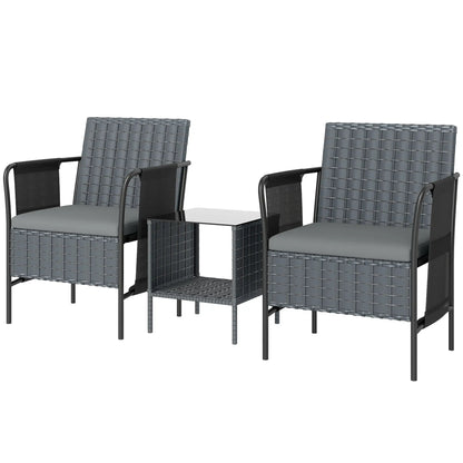 3 Piece Wicker Patio Furniture Set, Outdoor Bistro, Grey Bistro Sets Grey at Gallery Canada