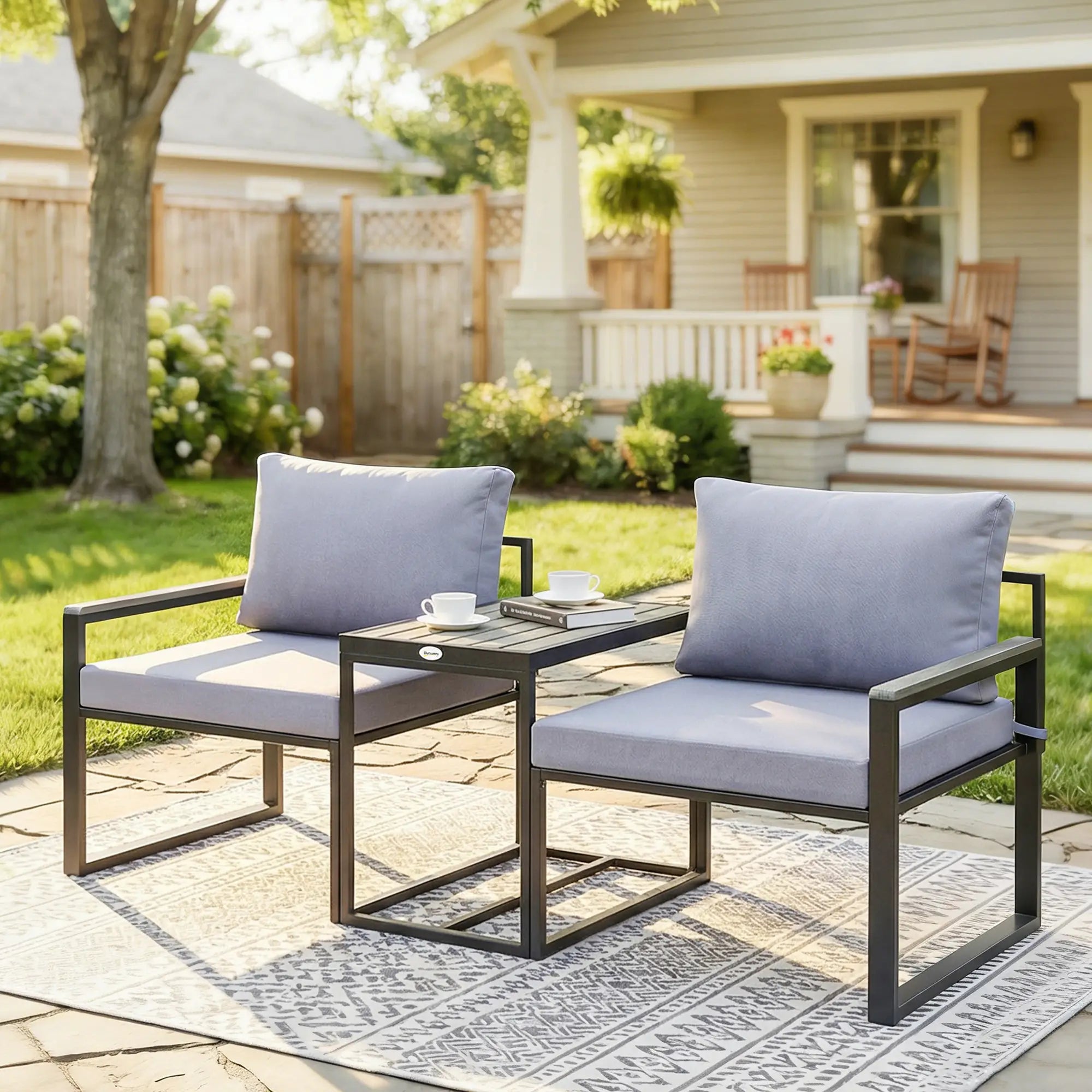 Outdoor Bistro Set, 2 Chairs And Side Table, Patio Furniture, Grey Bistro Sets at Gallery Canada