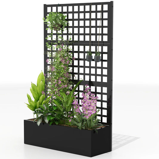 Galvanized Raised Garden Bed with Trellis, 43" x 16" x 70" Raised Garden Beds Black at Gallery Canada