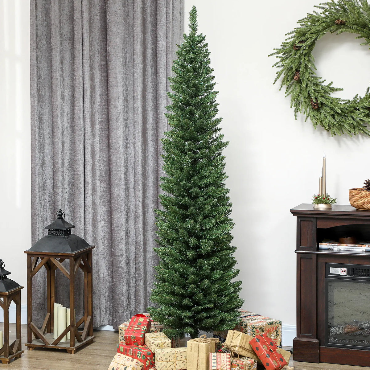 7.5ft Christmas Tree, Colorful DIY LEDs, Hinged Pencil, Remote, Timer, Green Pencil Christmas Trees at Gallery Canada