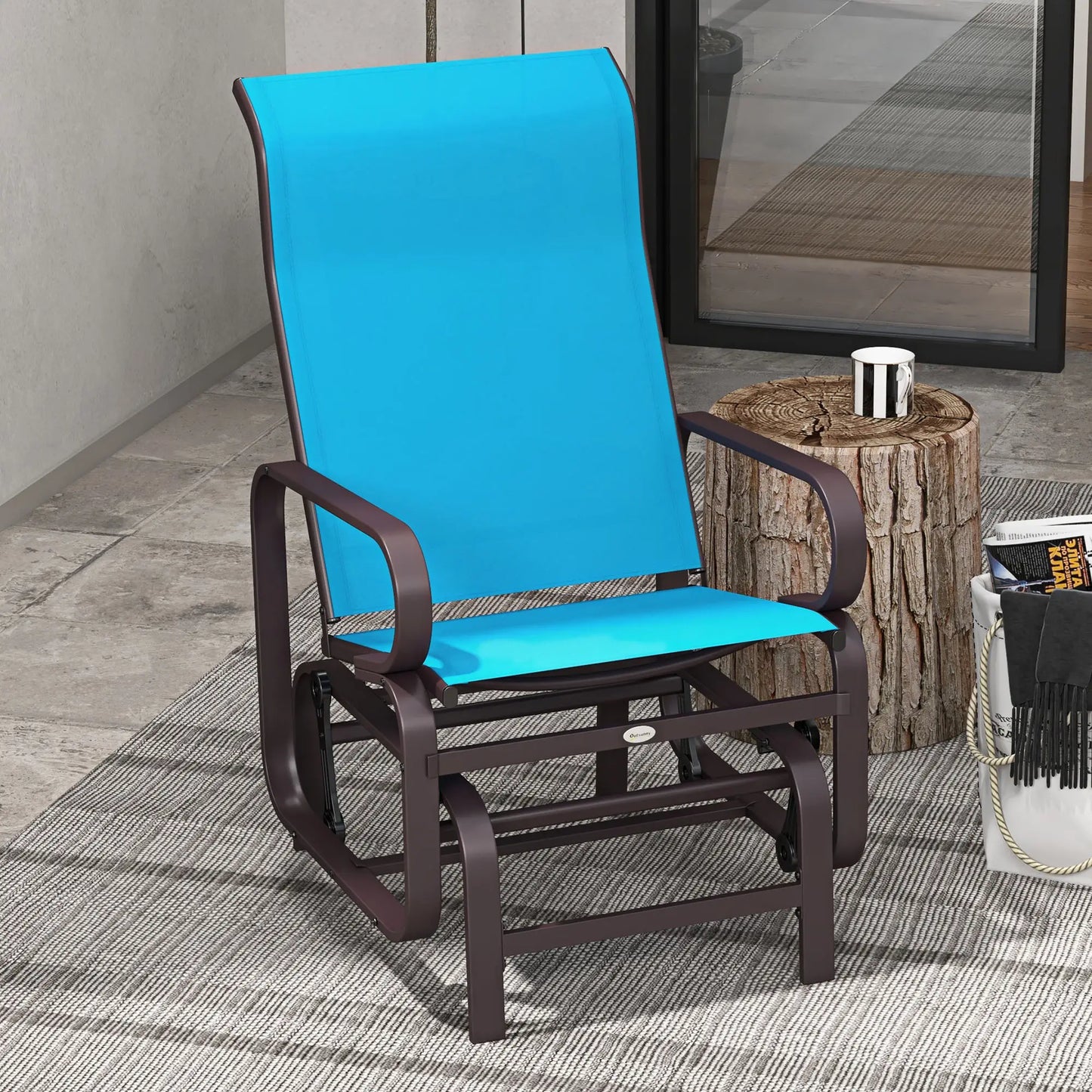 Patio Glider with Mesh Fabric, Outdoor Rocking Chair, Blue Outdoor Gliders at Gallery Canada