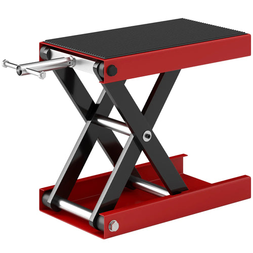 1100lbs Motorcycle Jack, Adjustable Scissor Lift, Anti-Slip Deck, Red
