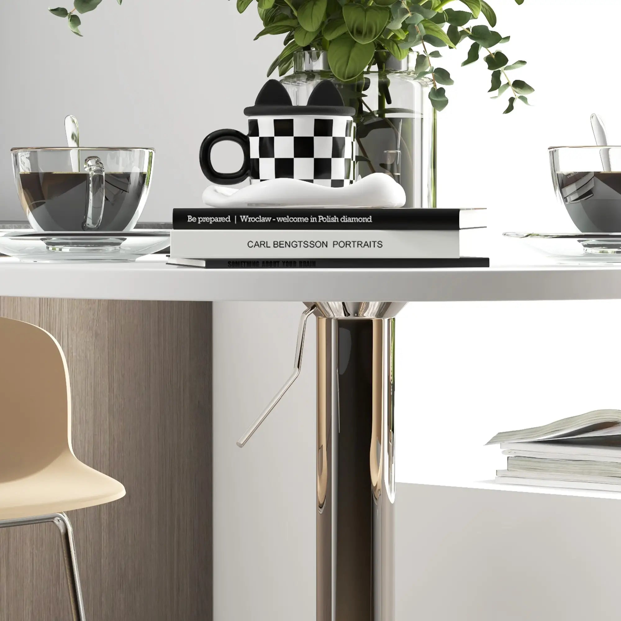Adjustable Round High Top Bar Table, Swivel Top, Steel Base, White Bar Tables & Dining Tables at Gallery Canada