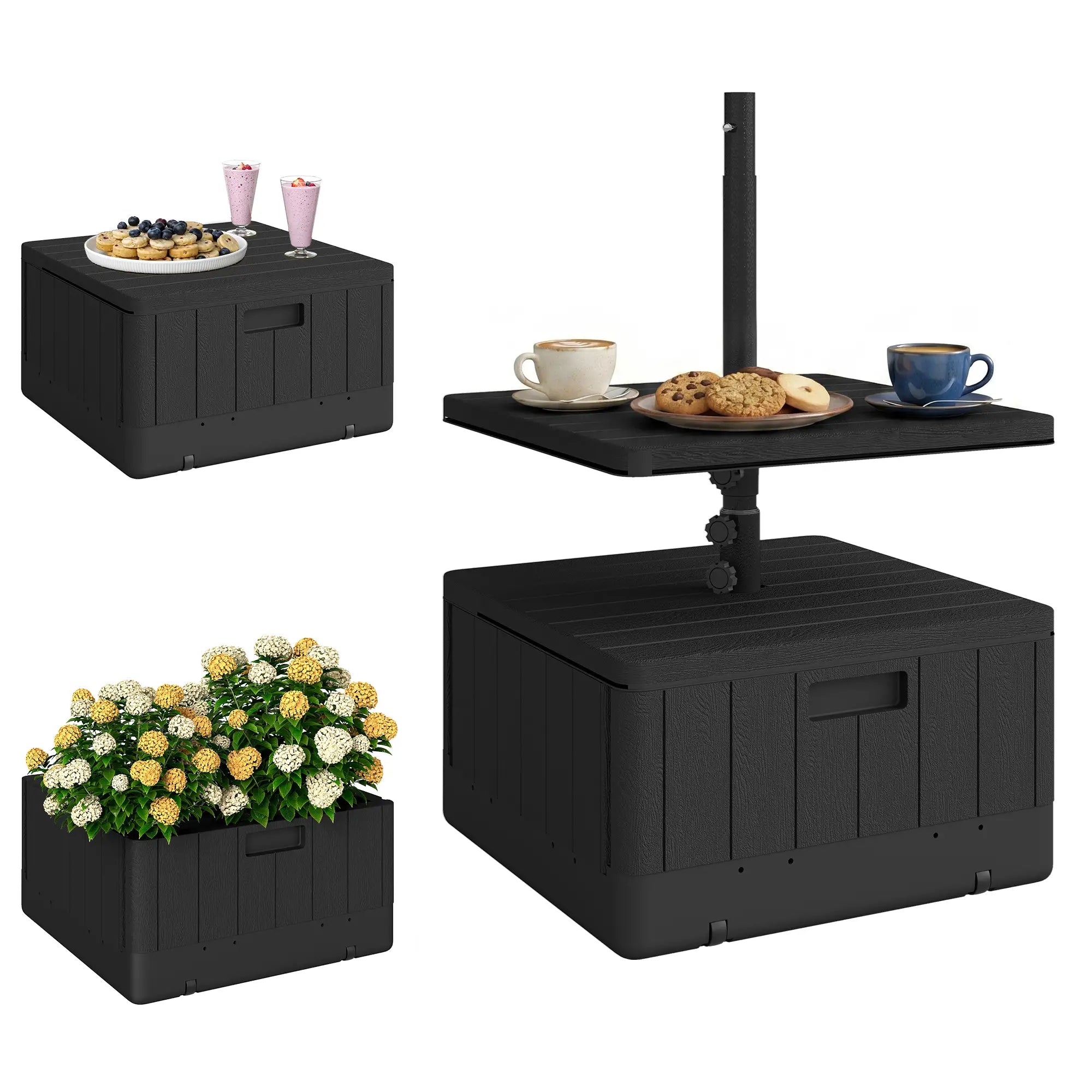 Heavy Duty Umbrella Base with Wheels, Table Tray, 176lbs, Black Umbrella Bases Black at Gallery Canada