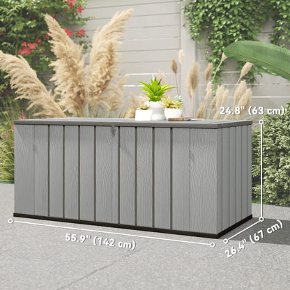 Large Capacity Outdoor Storage Box, 125.5 gal, Lockable Lid, Grey