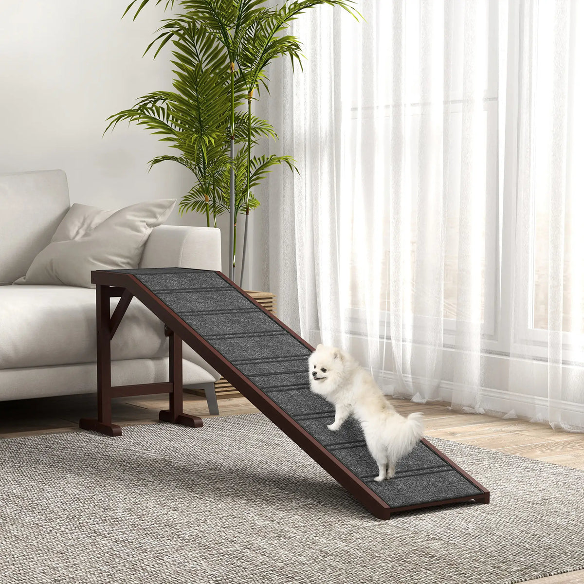 Pet Ramp Bed Steps, Non-Slip Carpet Top, Pine Wood, 74"L x 16"W x 25"H, Brown Dog Stairs at Gallery Canada