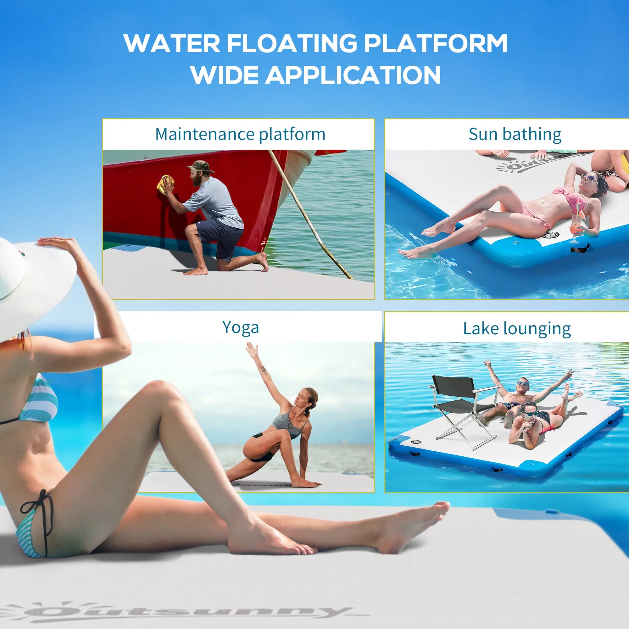 10' X 7' Floating Dock, Inflatable Island With Pump, Blue Floating Water Mats at Gallery Canada