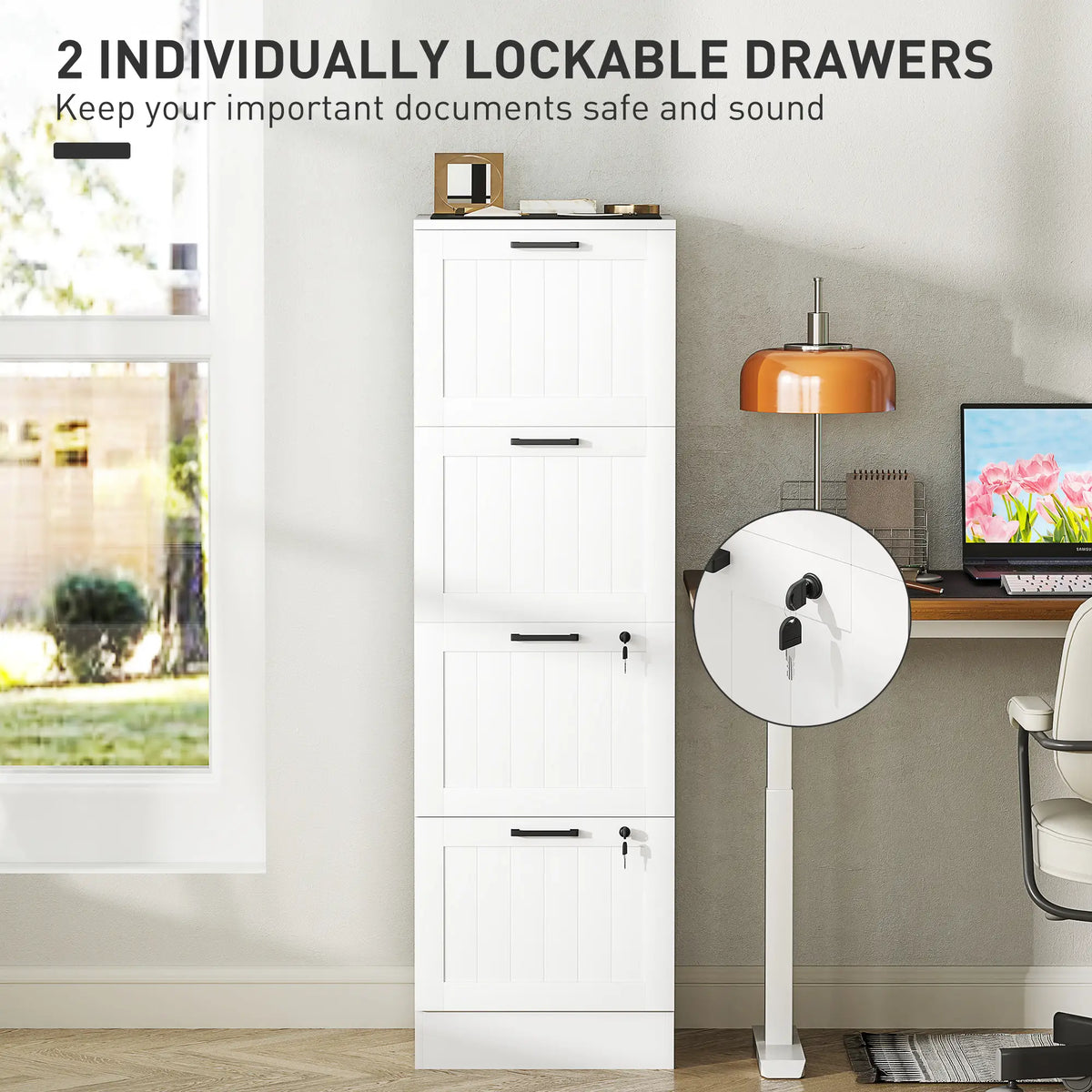 4 Drawer Filing Cabinet with Lock, Office Storage, A4 Letter Size, White Office Cabinets & Cupboards at Gallery Canada