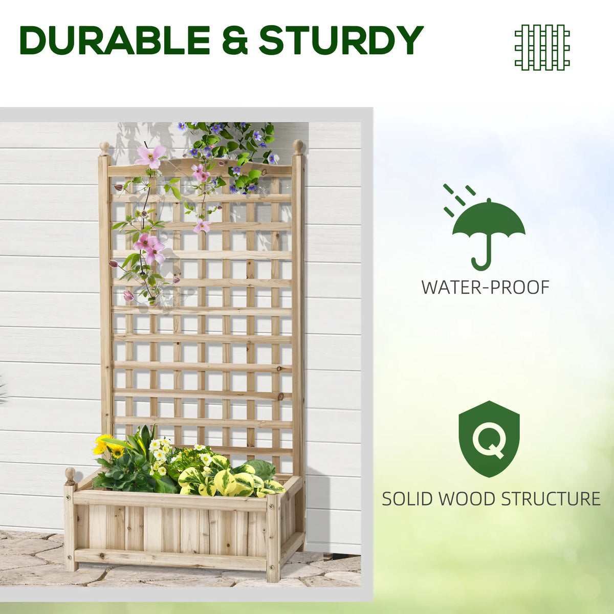 Raised Garden Bed With Trellis, Wood Planter Box, 25.2" x 11" x 47.2" Natural Wood Raised Garden Beds at Gallery Canada