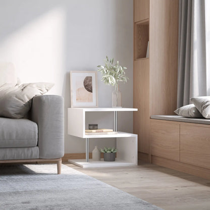 Wooden S Shape End Table, 3 Tier Storage Shelves, White Side Tables at Gallery Canada
