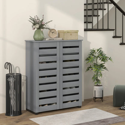 Shoe Storage Cabinet, 2 Slatted Doors, Holds 15 Pairs, Dark Grey Shoe Storage Cabinets & Racks at Gallery Canada