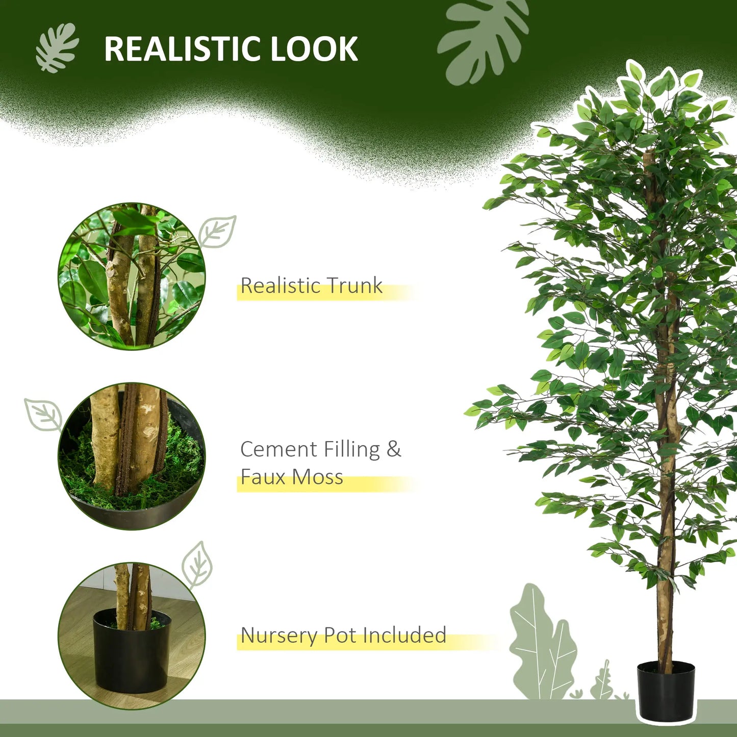 6ft Artificial Ficus Tree, Indoor Fake Plant with Pot Artificial Trees at Gallery Canada