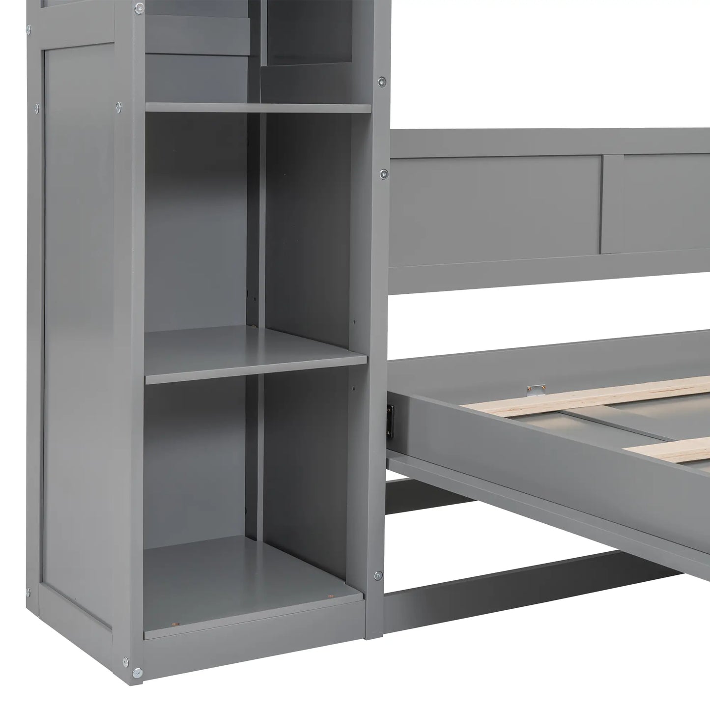Murphy Bed with Shelves, LED Lights, Space-Saving Wall Bed, 91" L x 81" W x 84" H, Grey Bed Frames at Gallery Canada