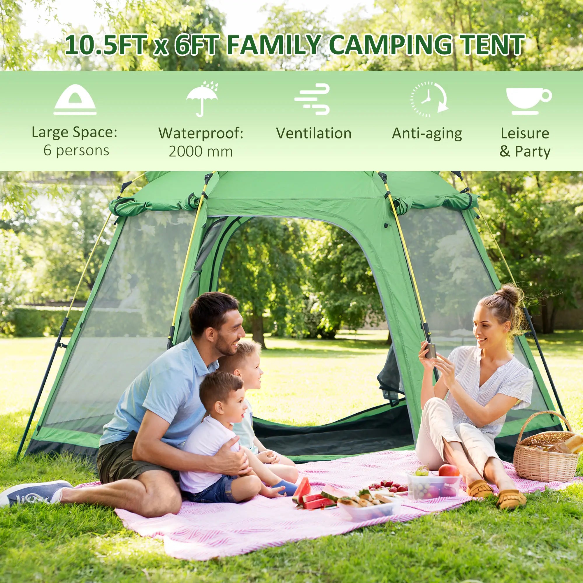 6 Person Instant Tent, 2-Tier Fabric With 4 Windows, Portable Camping, Green Camping Tents at Gallery Canada