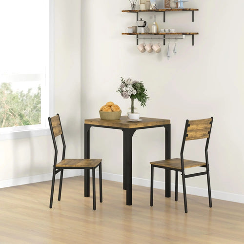 Dining Table Set for 2, 3 Piece Kitchen Table and Chairs, Rustic Brown, Brown