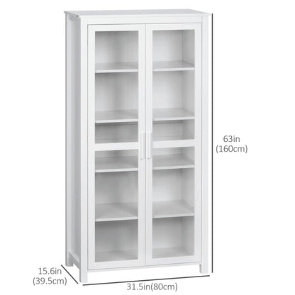 Freestanding Kitchen Pantry, 5-Tier Storage Cabinet, Adjustable Shelves, 2 Glass Doors, White Kitchen Pantry Cabinets at Gallery Canada