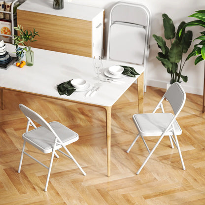 Set of 4 Metal Foldable Chairs, Corduroy Padded, White Dining Chairs at Gallery Canada