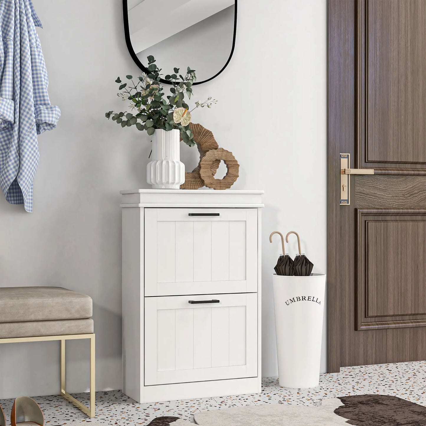 Shoe Storage Cabinet, 2 Flip Drawers, Adjustable Shelves, 10 Pairs, White Shoe Storage Cabinets & Racks at Gallery Canada