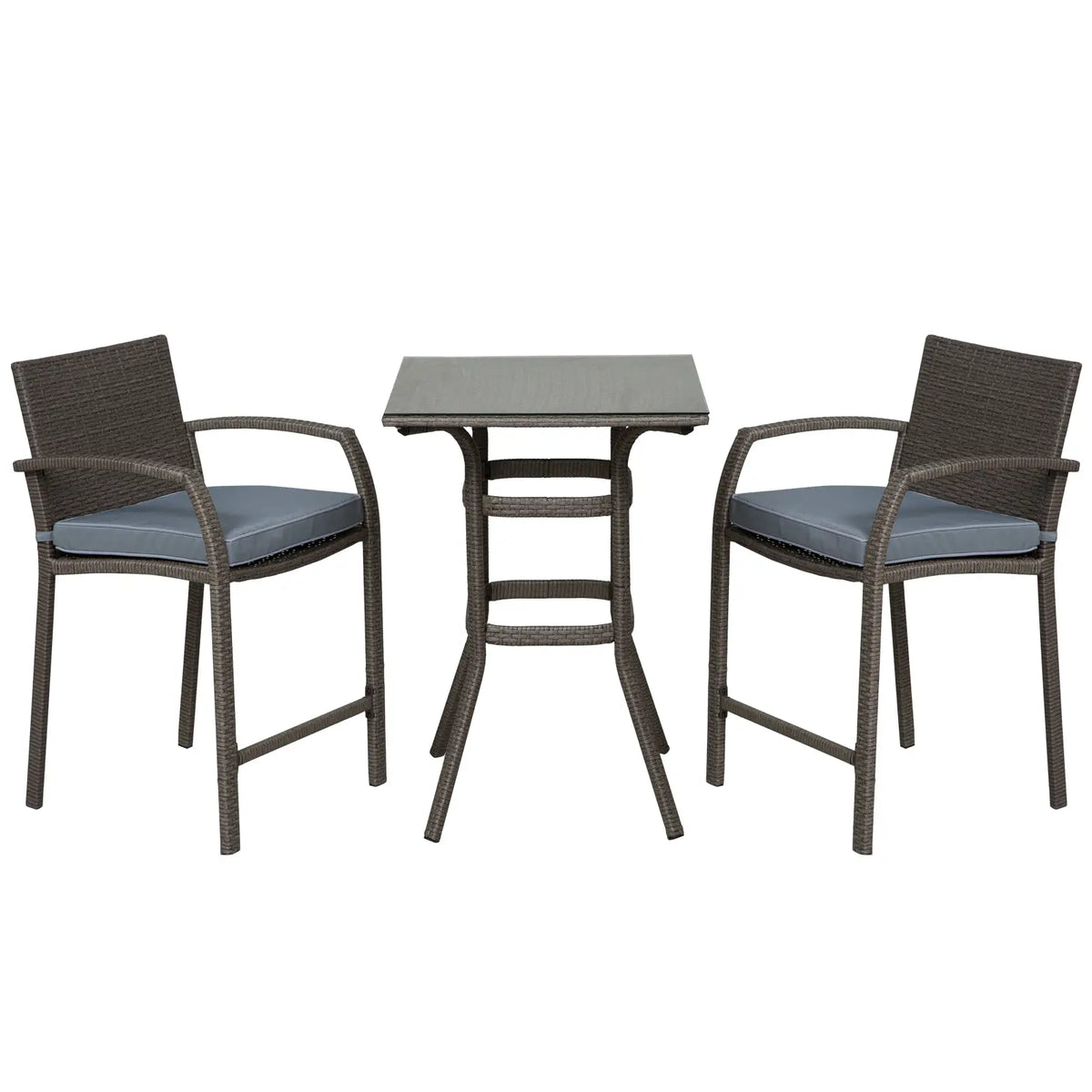 Wicker Patio Bar Set with Stools and Cushion, Grey Bistro Sets Grey at Gallery Canada