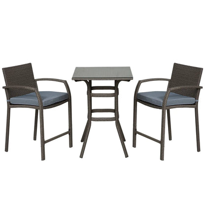 Wicker Patio Bar Set with Stools and Cushion, Grey Bistro Sets Grey at Gallery Canada