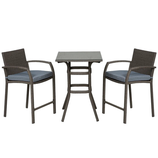 Wicker Patio Bar Set with Stools and Cushion, Grey Bistro Sets Grey at Gallery Canada