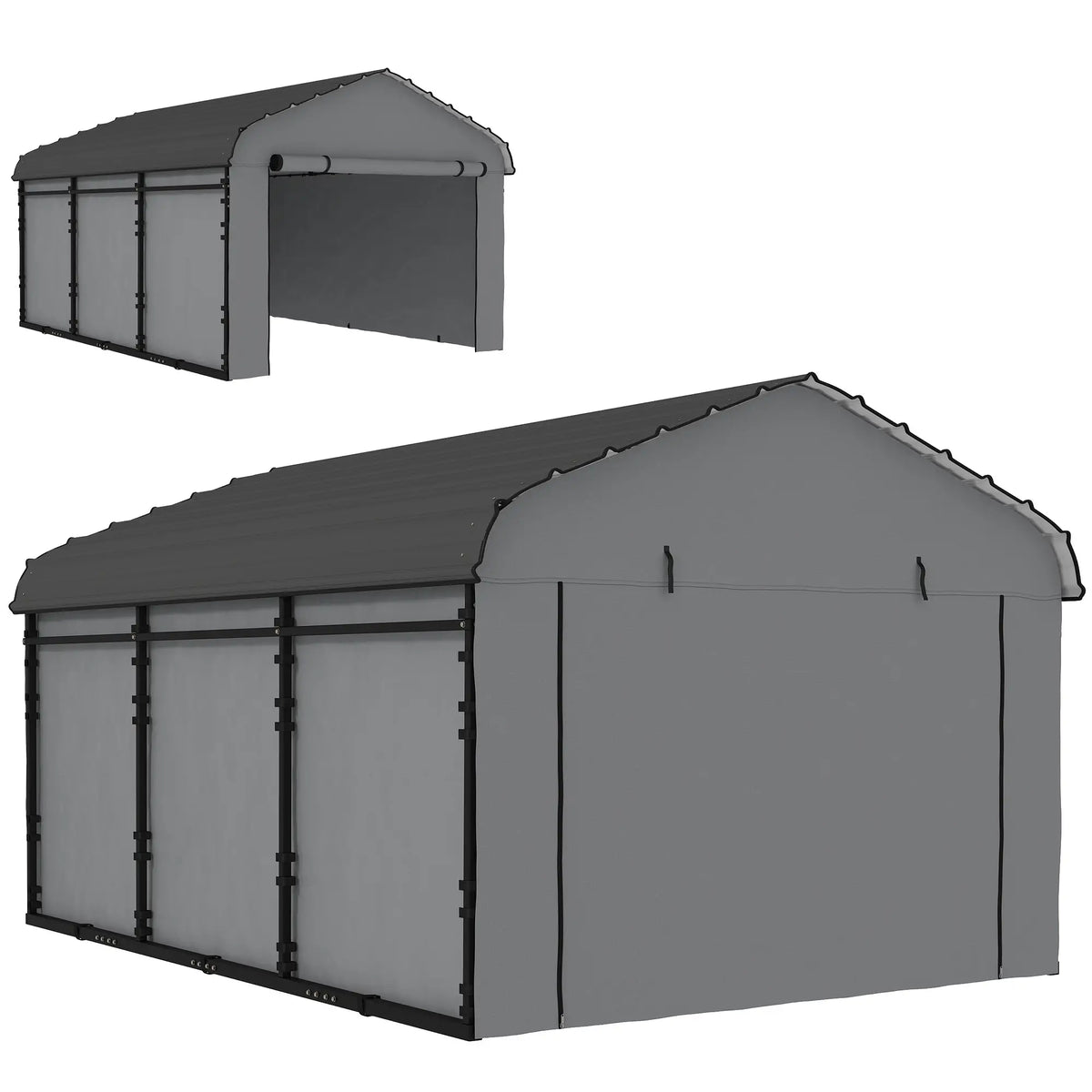 10' x 15' Metal Carport, Heavy Duty Garage Shelter, Light Grey
