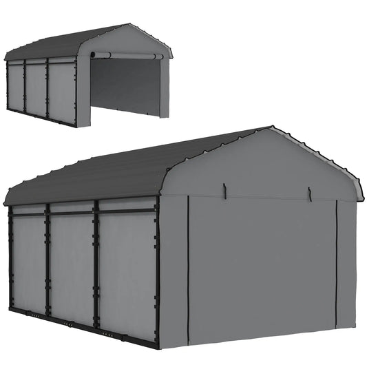 10' x 15' Metal Carport, Heavy Duty Garage Shelter, Light Grey
