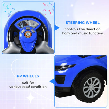 2 in 1 Kid Ride on Push Car Stroller, Sliding Ride on Car with Horn, Music, Light, Secure Bar, Blue Push Cars for Toddlers at Gallery Canada