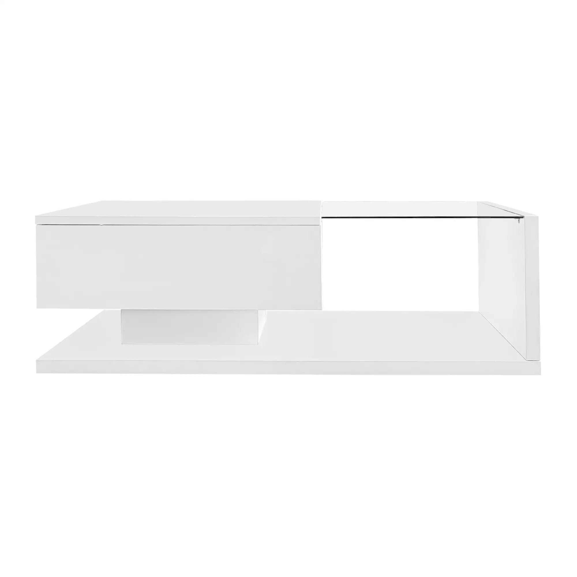 Modern Coffee Table, Glass LED Effect, Storage, 41.5