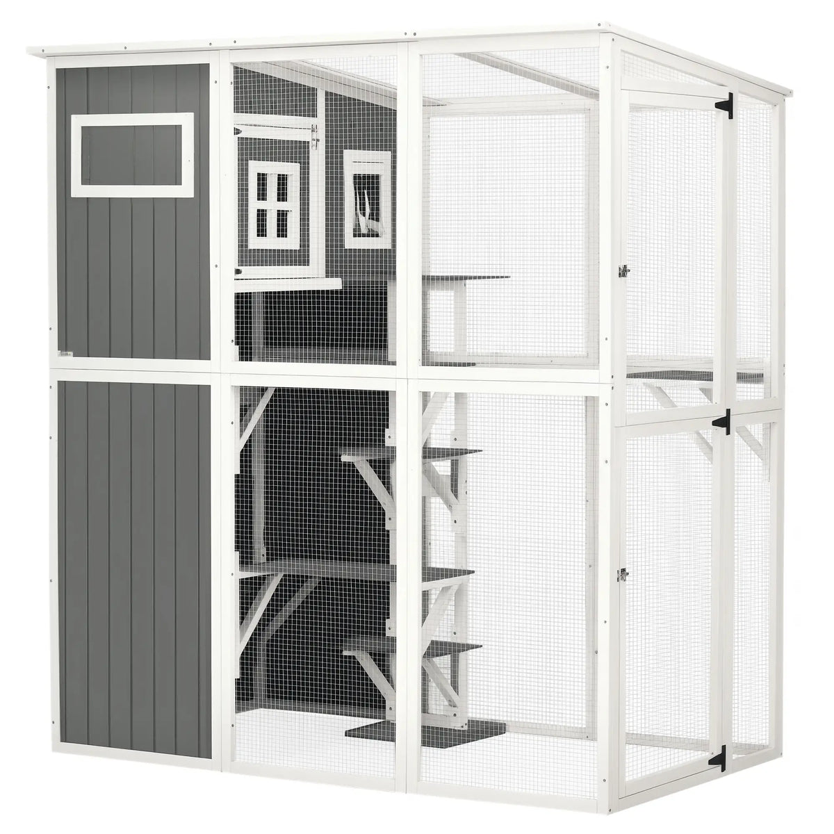 Wooden Cat Catio, 66.5"L Outdoor Cat House, PVC Roof, Multiple Platforms Outdoor Cat Enclosures White, Dark Gray at Gallery Canada