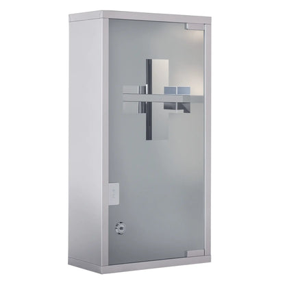 Wall Mount Medicine Cabinet, 2 Shelves, Steel Frame, Glass Door, Lockable, Stainless Mirror Medicine Cabinets Silver at Gallery Canada