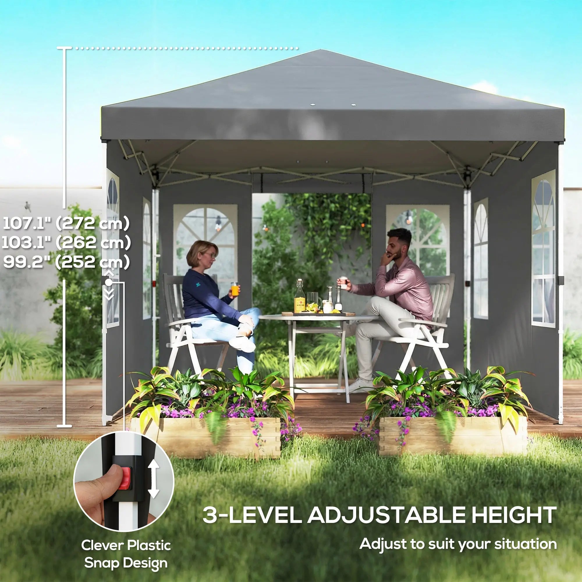 9.6 x 9.6 ft Pop Up Canopy Tent, 4 Sidewalls, UPF 50+, Light Grey Pop Up Canopies at Gallery Canada