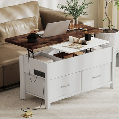Lift Top Coffee Table, 3 Hidden Compartments, 2 Fabric Drawers Coffee Tables at Gallery Canada