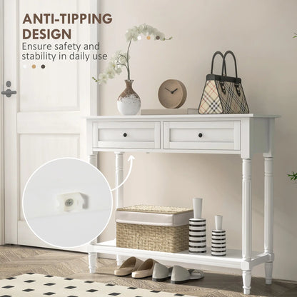 Modern Hallway Console Table, 2 Drawers, Storage Shelf, Turned Legs, White Console Tables at Gallery Canada