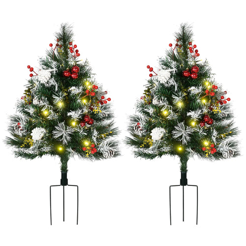 2 Foot Prelit Artificial Christmas Tree, 70 Branches, Warm White LED, Red Berries, Pine Cones, Green