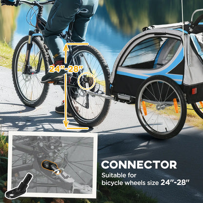 2 Seat Bike Trailer, Double Jogging Stroller, Handbrake, Rubber Wheels, Blue Kids Bike Trailers at Gallery Canada