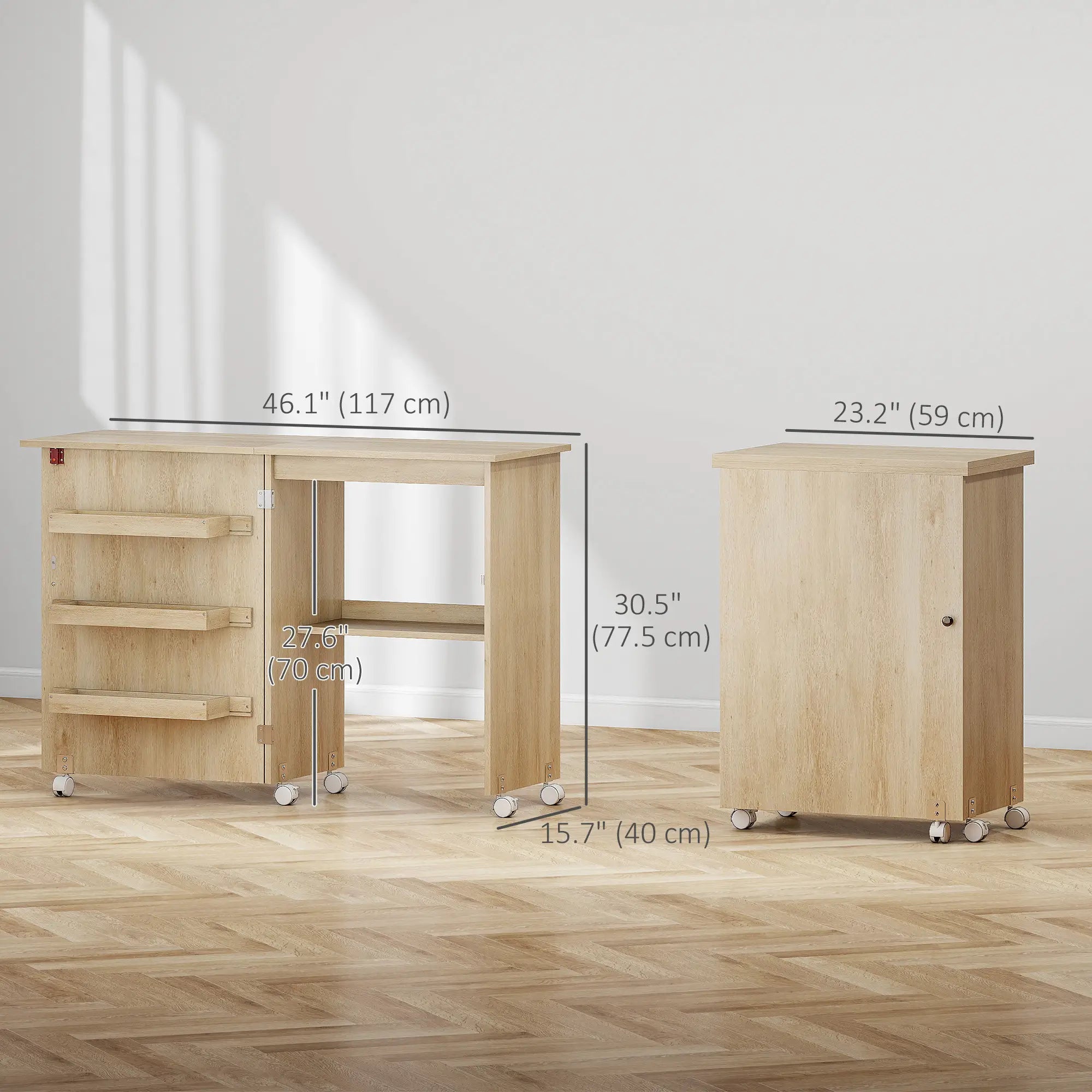 Sewing Machine Cabinet, Folding Table with Storage, Nature Wood Storage Cabinets at Gallery Canada