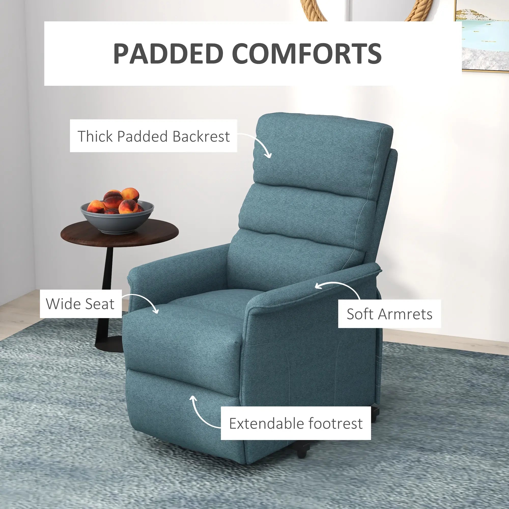 Power Lift Chair Recliner, Remote Control, Side Pockets, Blue Electric Power Lift Chairs at Gallery Canada