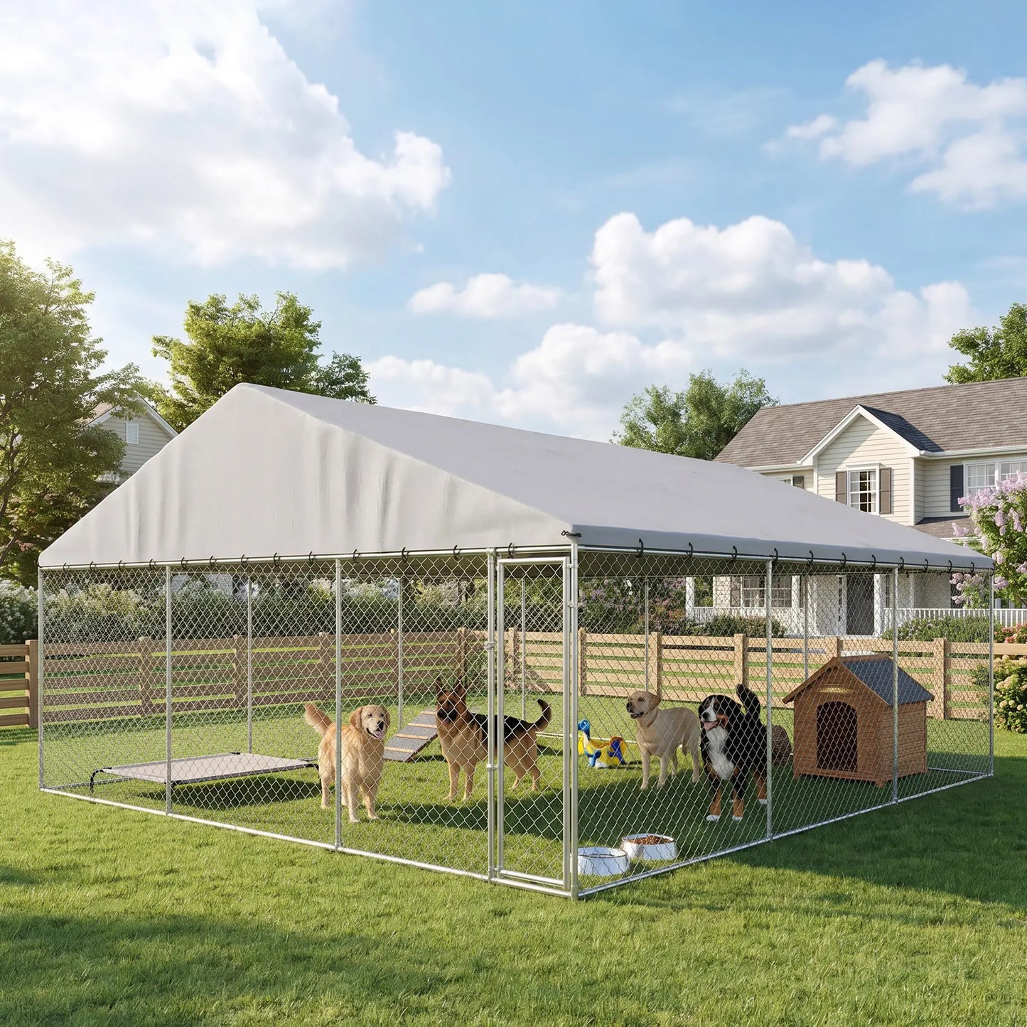 Heavy Duty Outdoor Dog Kennel, Waterproof Roof, Secure Latch, 19.7' x 19.7' x 8.9' Dog Kennels at Gallery Canada