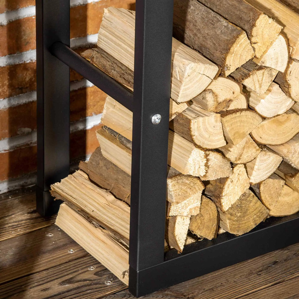 Outdoor Firewood Rack, Log Holder with Handles, 220 lbs. Capacity, 23.6" x 9.8" x 39.4", Black Firewood Racks at Gallery Canada