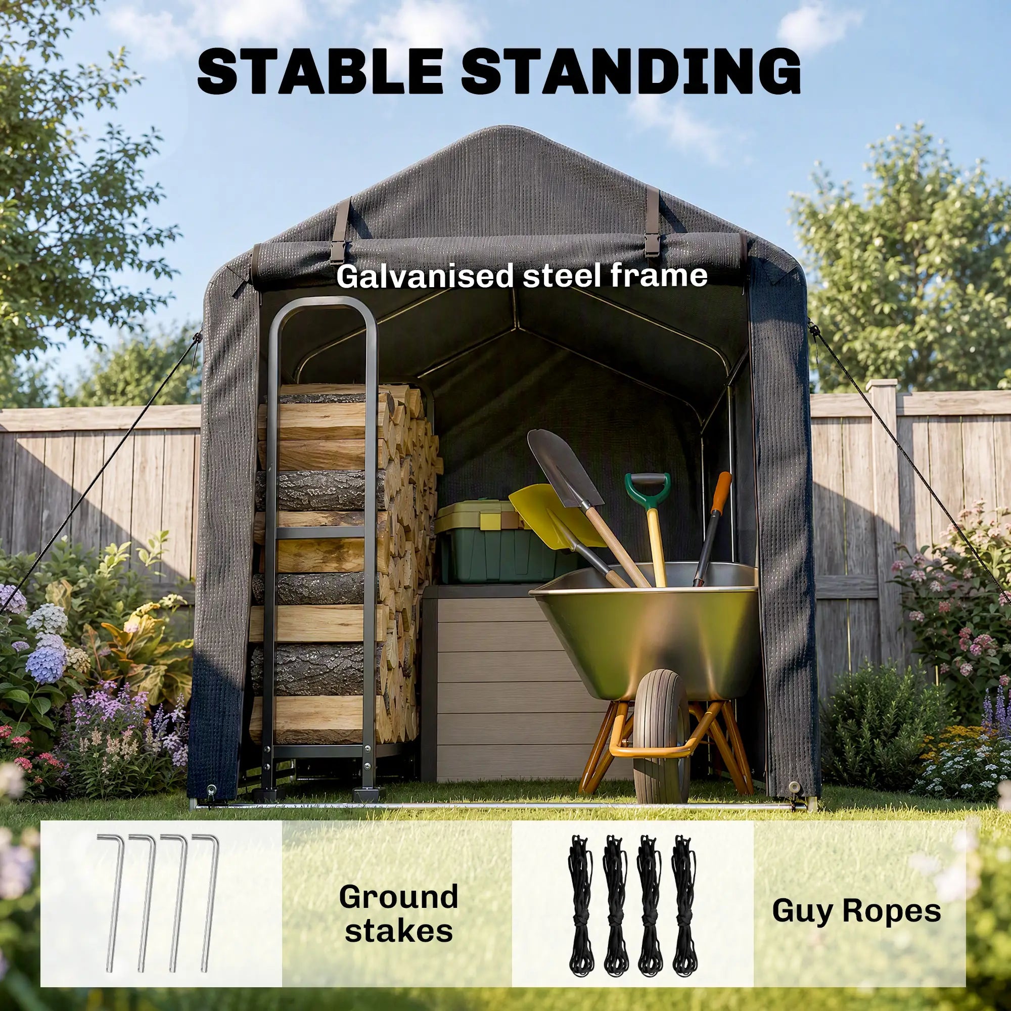 Outdoor Storage Shed, UV Resistant Bike Tent, Roll-up Zipper Door, Dark Grey Sheds at Gallery Canada