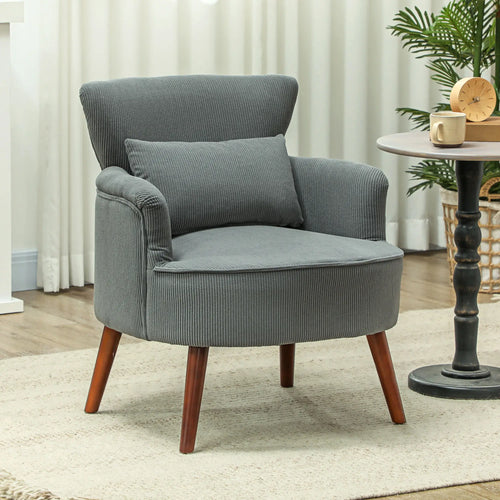 Modern Accent Chair, Upholstered Armchair, Solid Wood Legs, Lumbar Pillow, Grey