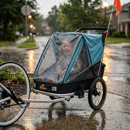 3-in-1 Bike Trailer for Kids, Baby Stroller and Jogger, Foldable Child Bicycle Trailer with Reclining Seat, Blue Kids Bike Trailers at Gallery Canada