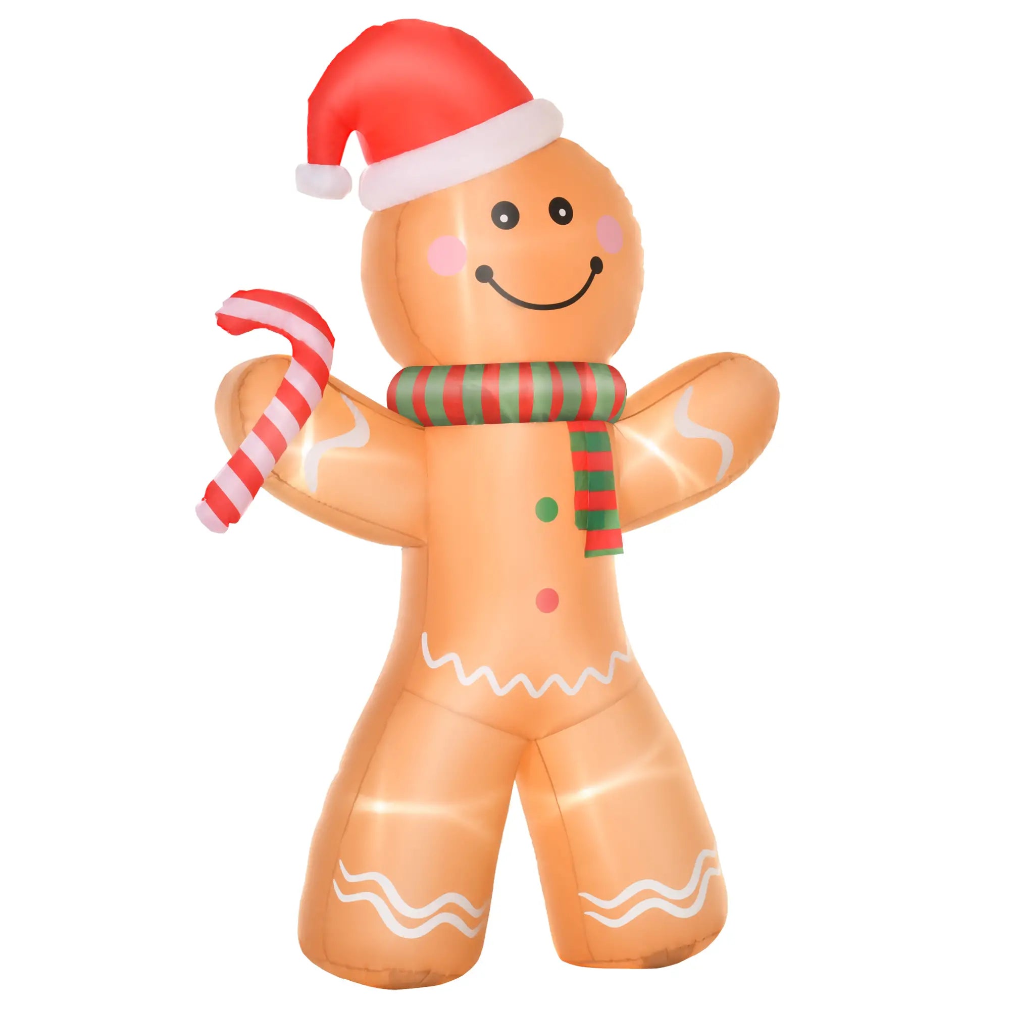 8ft Inflatable Gingerbread Man with Candy Cane, LED Lights Yard Decoration Christmas Inflatables Brown at Gallery Canada