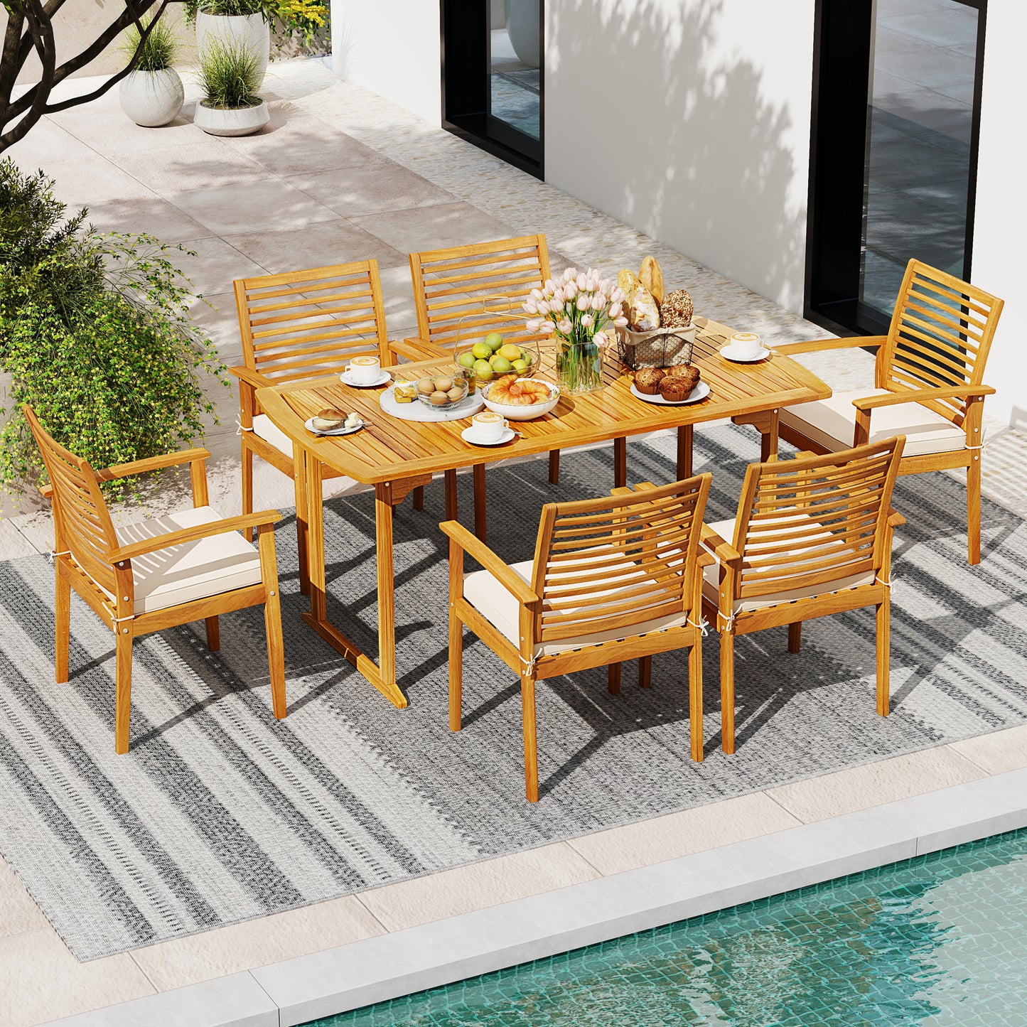 Acacia Wood 7-Piece Patio Dining Set, Natural Patio Dining Sets at Gallery Canada