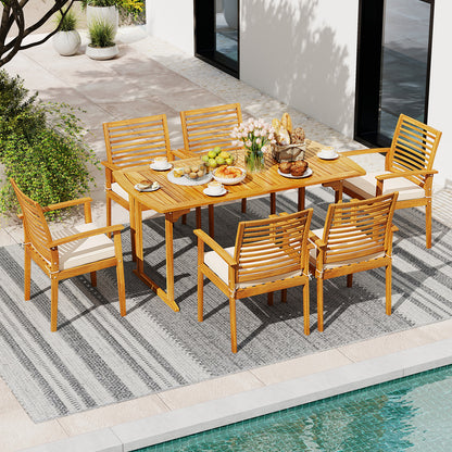 Acacia Wood 7-Piece Patio Dining Set, Natural Patio Dining Sets at Gallery Canada