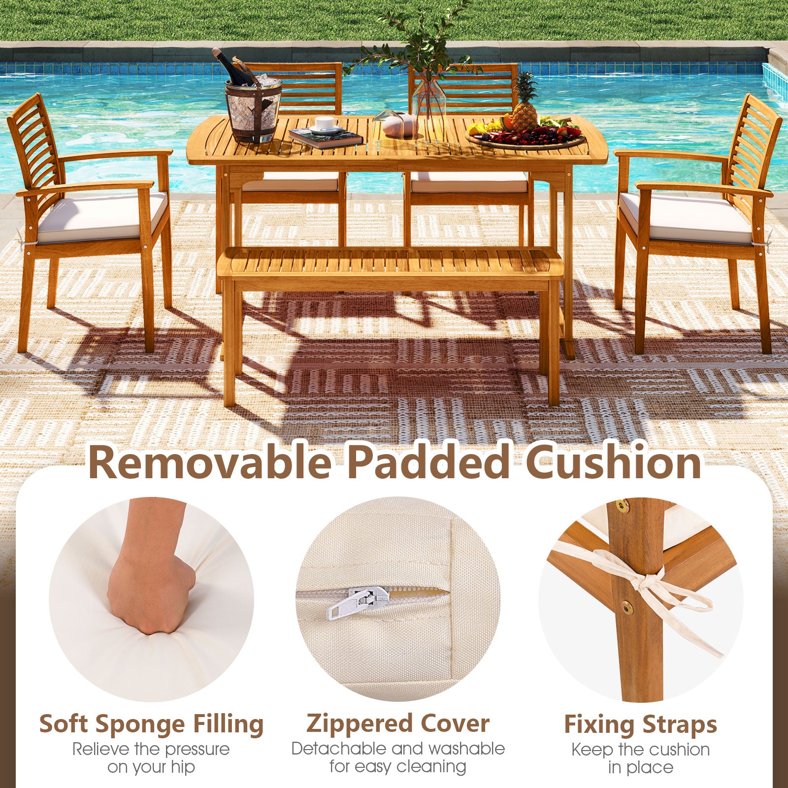 Acacia Wood 7-Piece Patio Dining Set, Natural Patio Dining Sets at Gallery Canada
